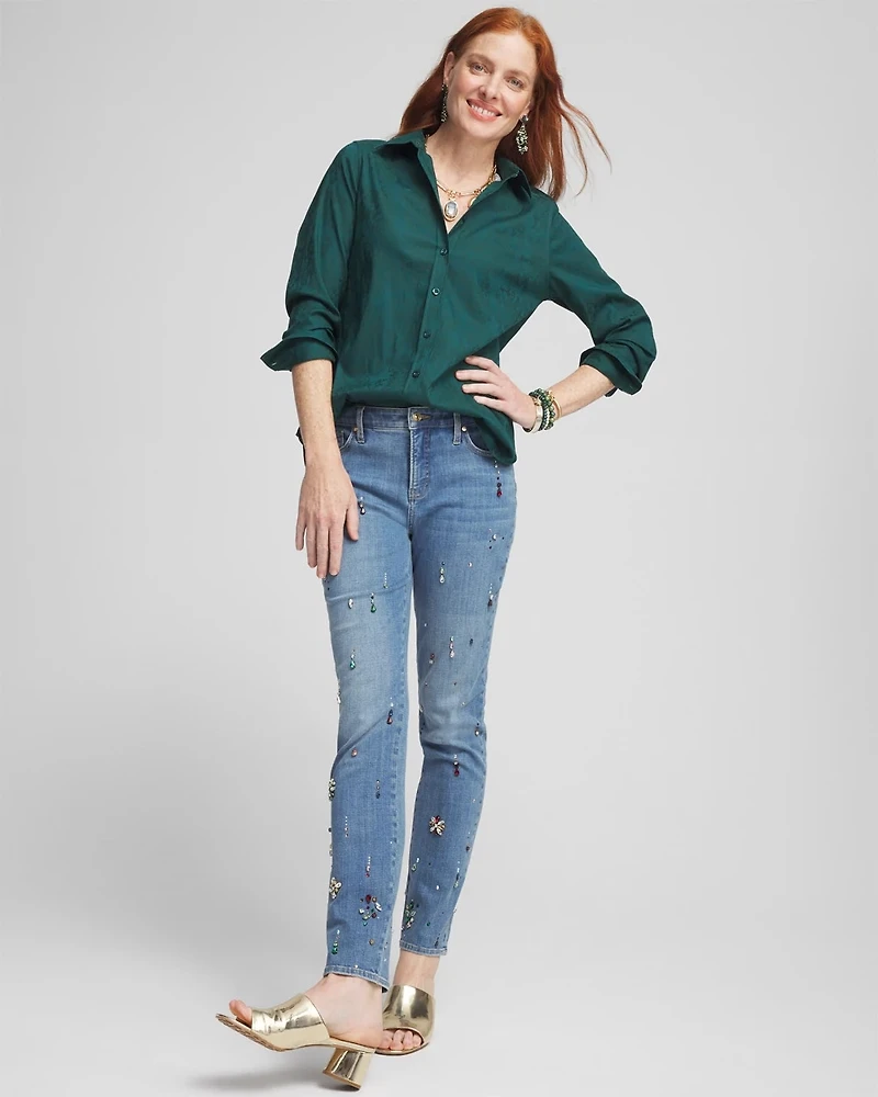 No Iron™ Green Jacquard Shirt
