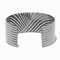 Silver-tone Thick Ribbed Cuff Bracelet