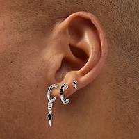 Silver-tone Black Spike Earring Stackables Set - 3 Pack