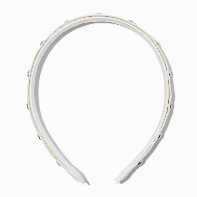 Studded White Faux Leather Headband