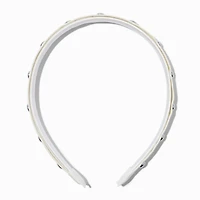 Studded White Faux Leather Headband