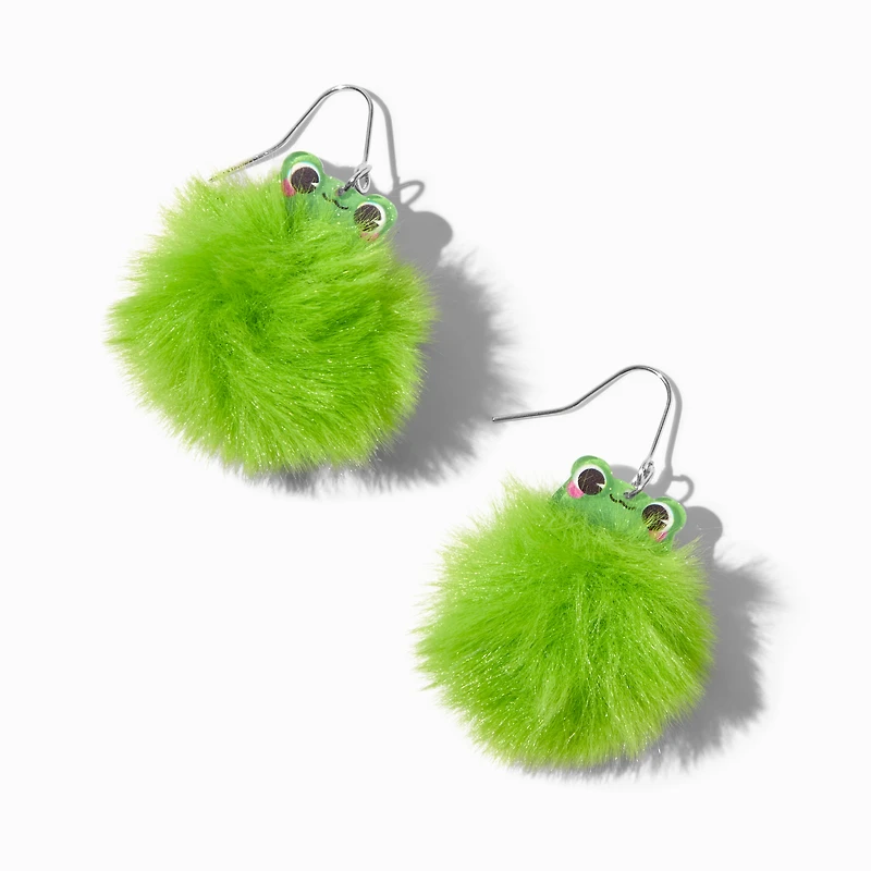 Green Frog Pom Pom 1.5" Drop Earrings