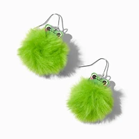 Green Frog Pom Pom 1.5" Drop Earrings