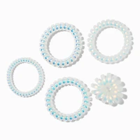 Iridescent White Spiral Hair Ties - 5 Pack