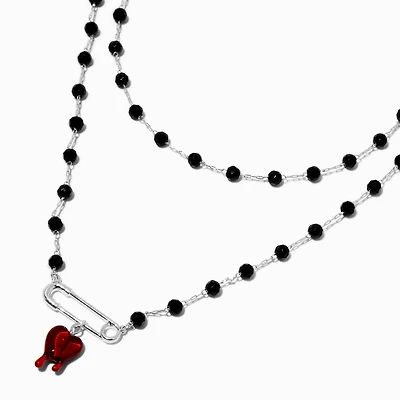 Bleeding Heart Safety Pin Multi-Strand Necklace