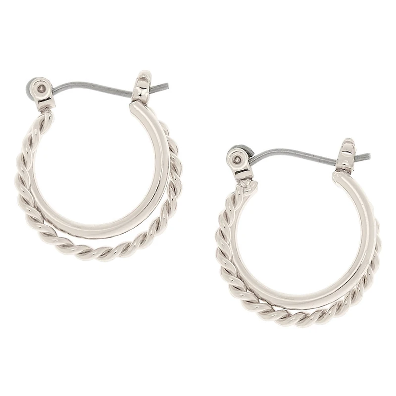 Silver-tone 15mm Braided Double Hoop Earrings
