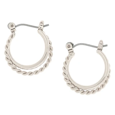 Silver-tone 15mm Braided Double Hoop Earrings