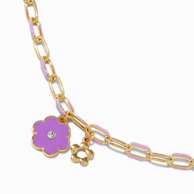 Purple Flower Paperclip Chain Pendant Necklace