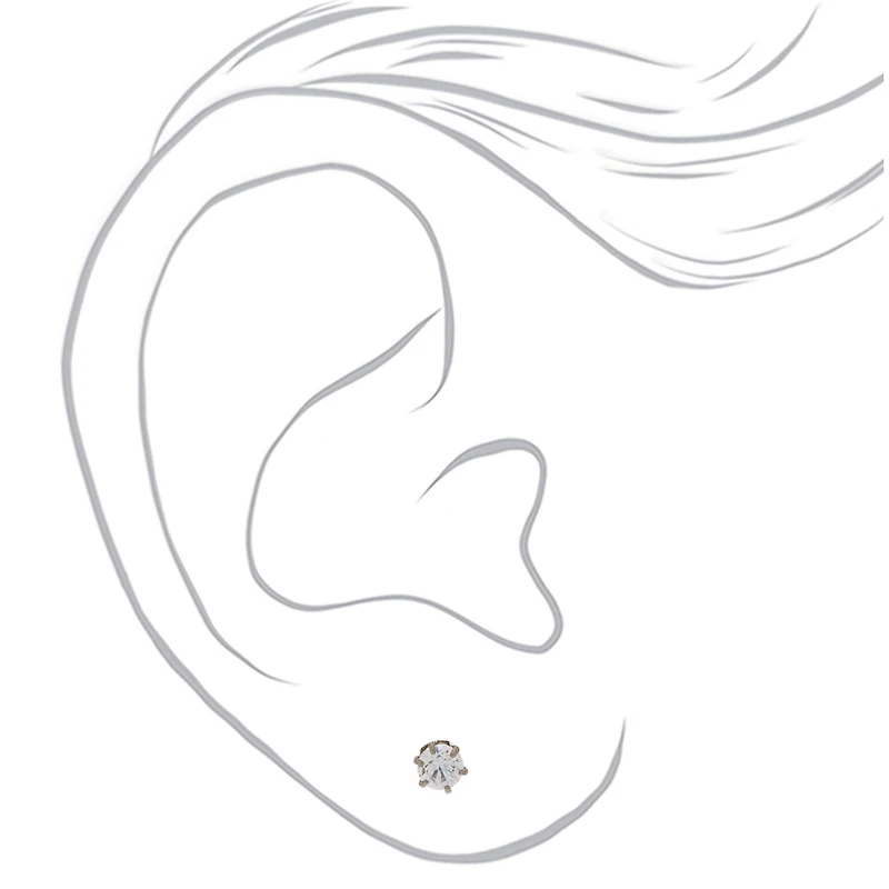 C LUXE by Claire's Silver-tone Titanium Cubic Zirconia 3mm Round Stud Earrings