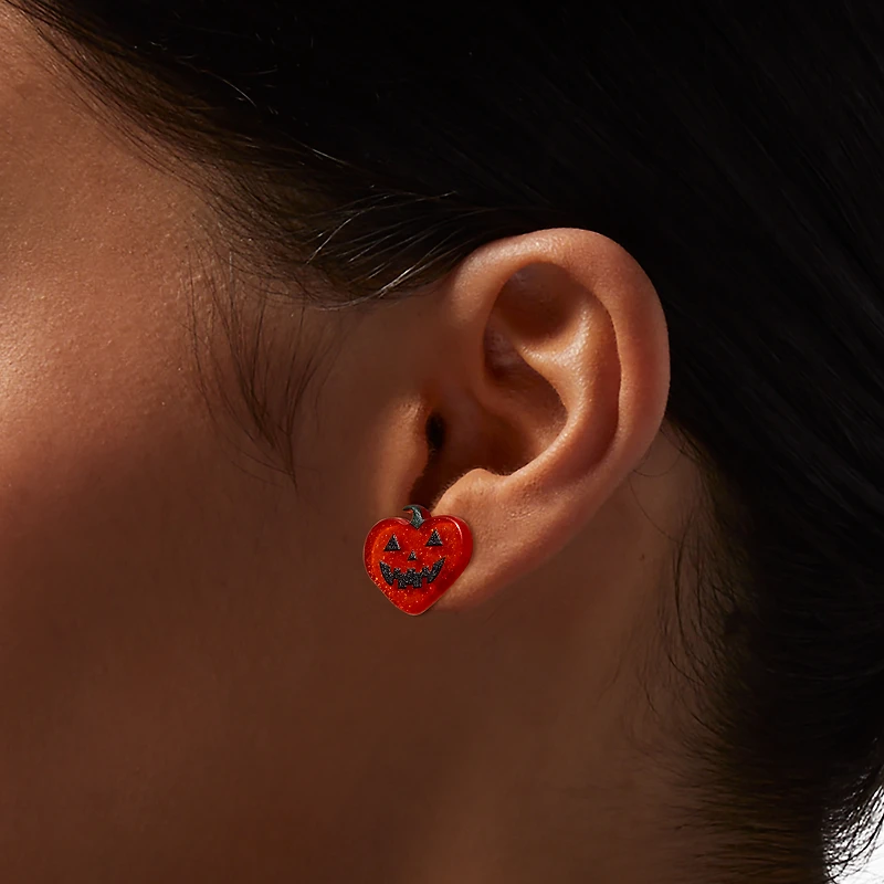 Jack-o-Lantern Heart Halloween Stud Earrings