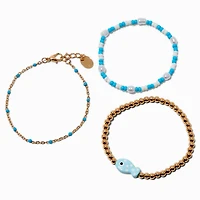 Blue Fish Beaded & Adjustable Bracelet Set - 3 Pack