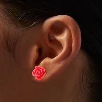Neon Pink Carved Rose Stud Earrings