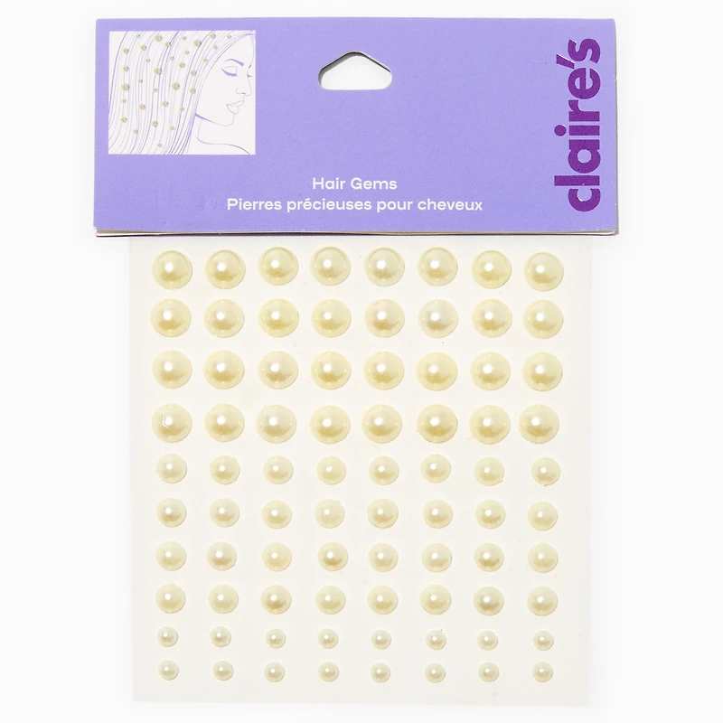 White Pearl Hair Gems - 80 Pack
