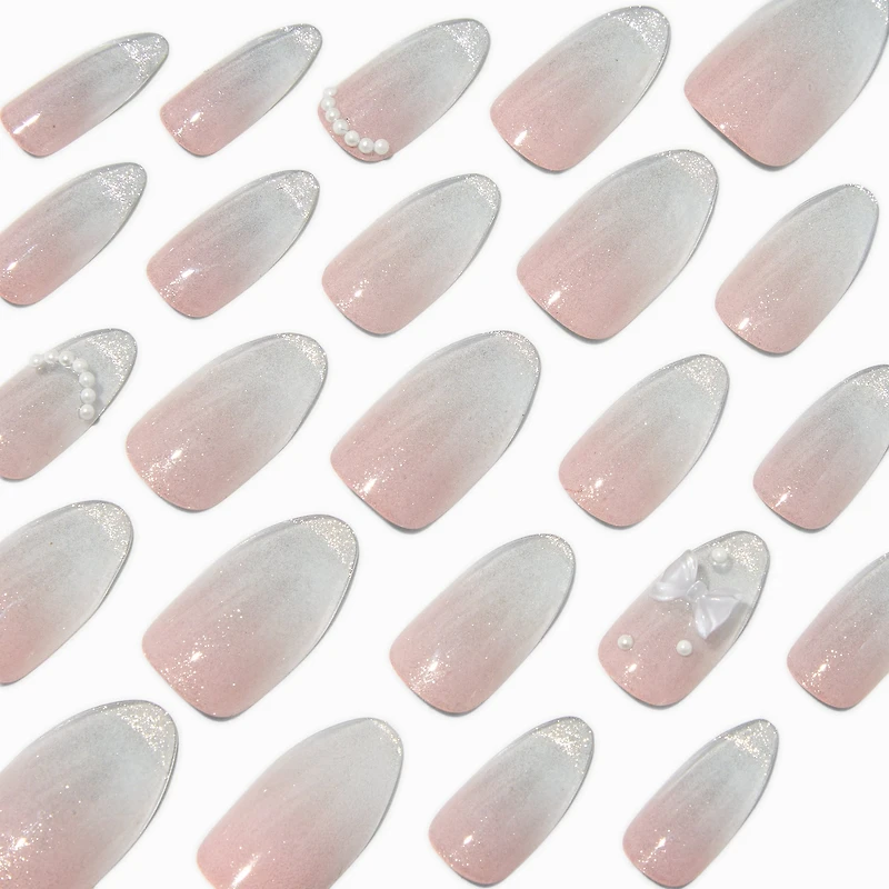 3D Bow & Glitter Stiletto Vegan Faux Nail Set - 24 Pack