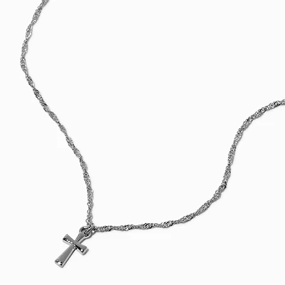 Silver-tone Twisted Chain Cross Pendant Necklace