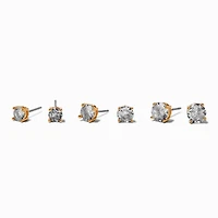 Gold-tone Cubic Zirconia 5mm, 6mm, & 7mm Round Stud Earrings - 3 Pack