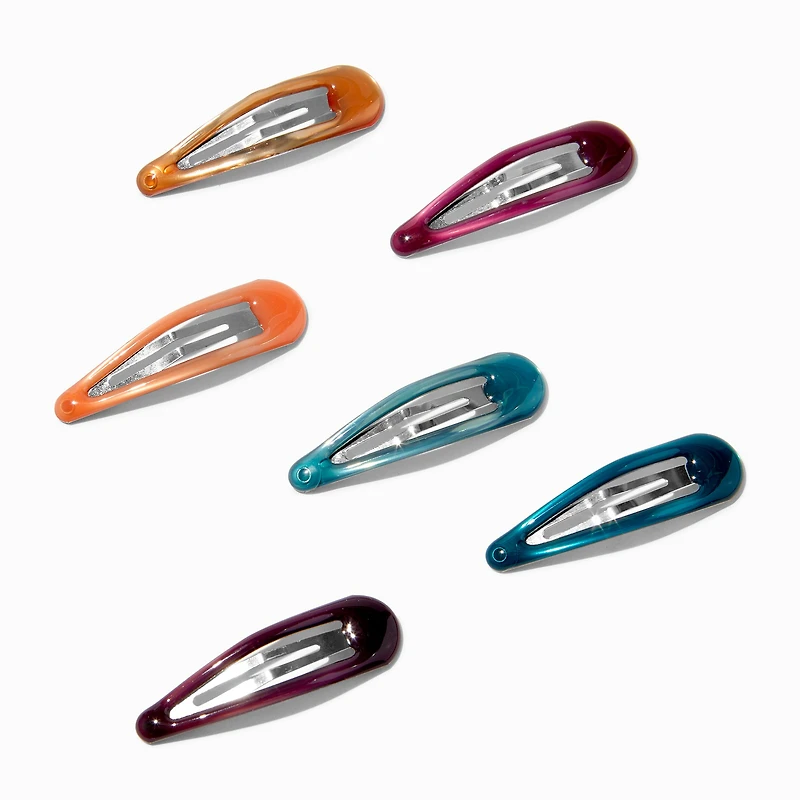Jewel Tone Metallic Snap Hair Clips - 6 Pack