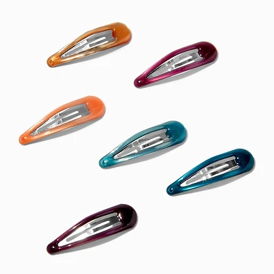 Jewel Tone Metallic Snap Hair Clips - 6 Pack