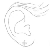 Silver-tone Cubic Zirconia Cross & Stud Earrings - 3 Pack