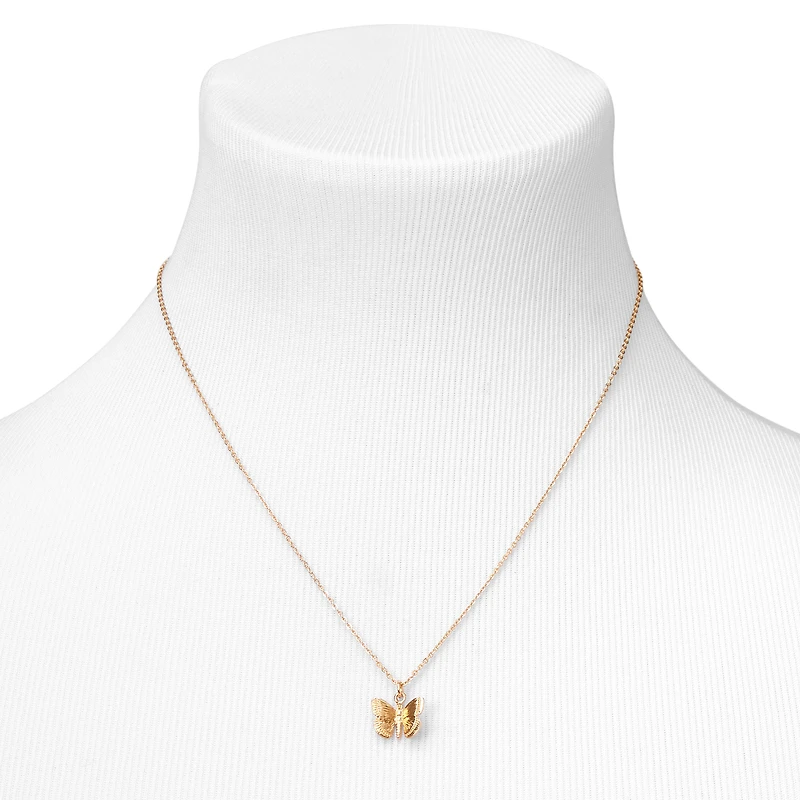 Gold-tone 3D Butterfly Pendant Necklace