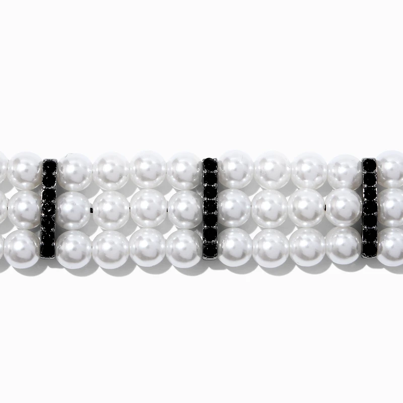 Hematite & Pearl Multi-Strand Choker Necklace