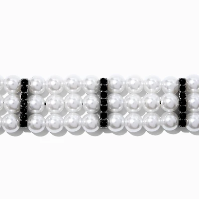 Hematite & Pearl Multi-Strand Choker Necklace