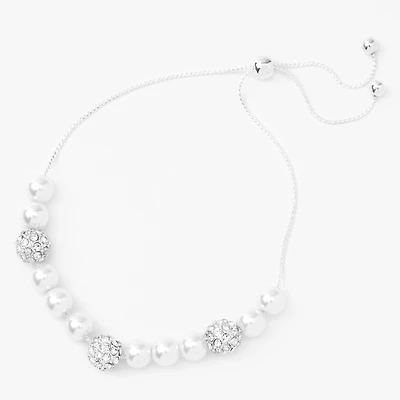 Silver Pearl Fireball Bolo Bracelet