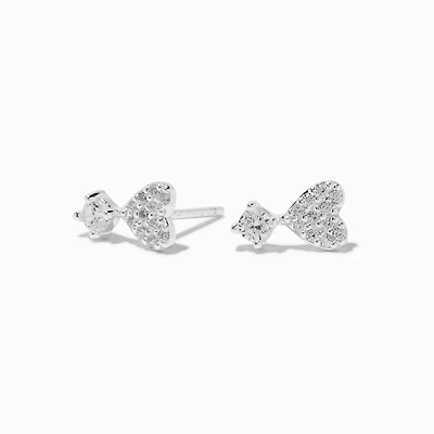 C LUXE by Claire's Sterling Silver Cubic Zirconia Pavé Heart Stud Earrings