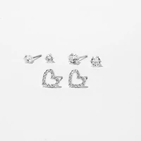 Silver-tone Cubic Zirconia Heart & Stud Earrings - 3 Pack