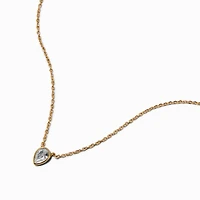 Gold-tone Cubic Zirconia Teardrop Pendant Necklace