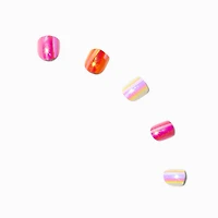 Claire's Club Pink & Orange Chrome Square Press On Vegan Faux Nail Set - 24 Pack