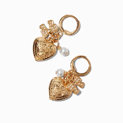 Gold-tone Heart Charms Hoop Earrings