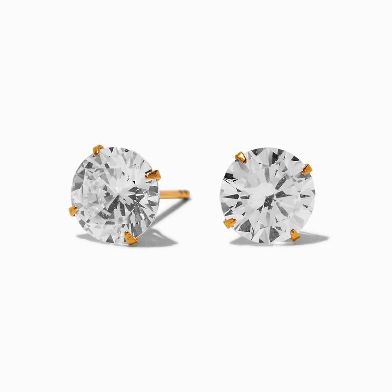 C LUXE by Claire's Gold-tone Titanium Cubic Zirconia 8mm Round Stud Earrings