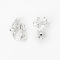 Silver-tone Cubic Zirconia 10mm Paw Print Clip-On Earrings