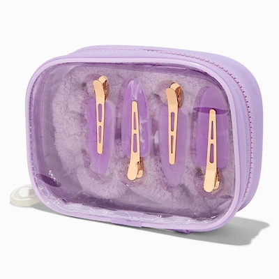 Purple Scrunchie & No-Crease Hair Clip Makeup Bag Set