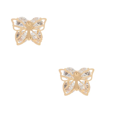 Gold-tone Cubic Zirconia Butterfly Stud Earrings