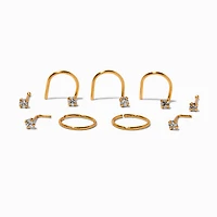 22G Gold-tone Sterling Silver Cubic Zirconia Nose Studs & Rings - 9 Pack