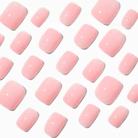 Pink Glossy Short Square Vegan Faux Nail Set - 24 Pack