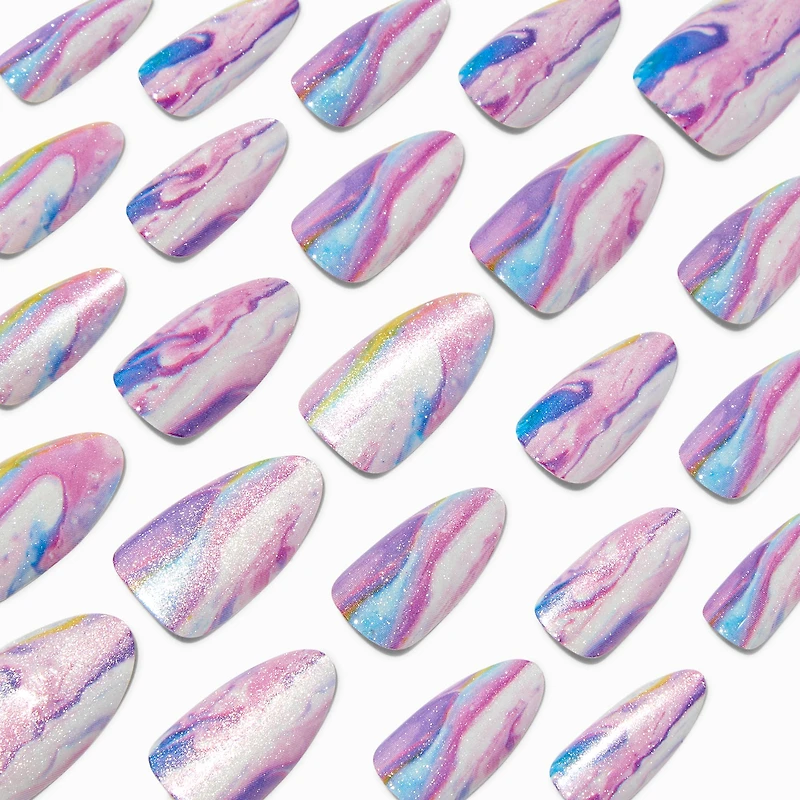 Purple Galaxy Long Almond Vegan Faux Nail Set - 24 Pack