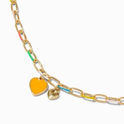 Orange Heart Rainbow Chain Link Pendant Necklace