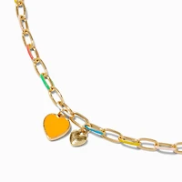 Orange Heart Rainbow Chain Link Pendant Necklace