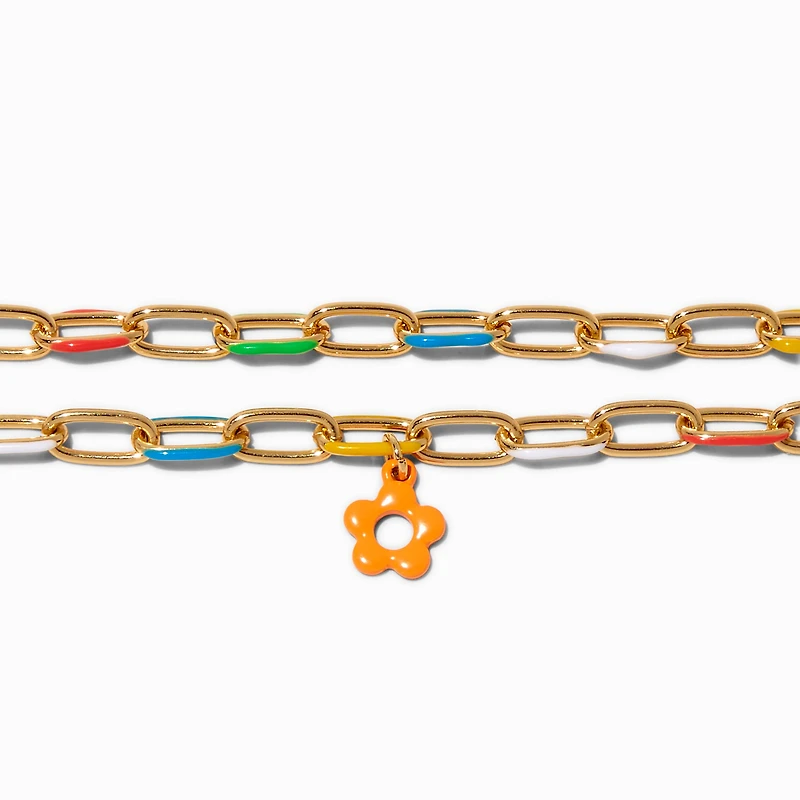Orange Daisy Multi Link Chain Bracelets - 2 Pack