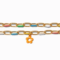Orange Daisy Multi Link Chain Bracelets - 2 Pack