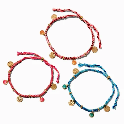 Woven Seashell Charms Adjustable Bracelets - 3 Pack