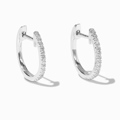 C LUXE by Claire's Sterling Silver 1/10 ct. tw. Lab Grown Diamond 10MM Embellished Hoop Earrings