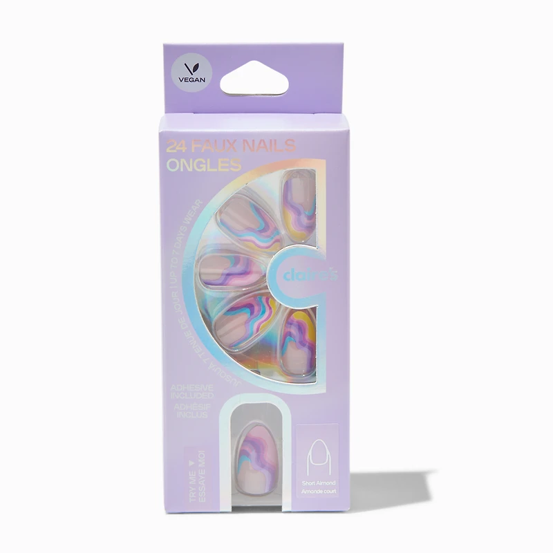 Rainbow Swirl Almond Vegan Faux Nail Set - 24 Pack