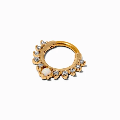 16G Gold-tone Stainless Steel Cubic Zirconia Opal Hoop Septum Nose Ring