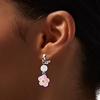 UV Color-Changing Pink Daisy Clip-On Drop Earrings