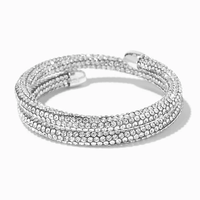 Silver-tone Pavé Crystal Coil Wrap Bracelet