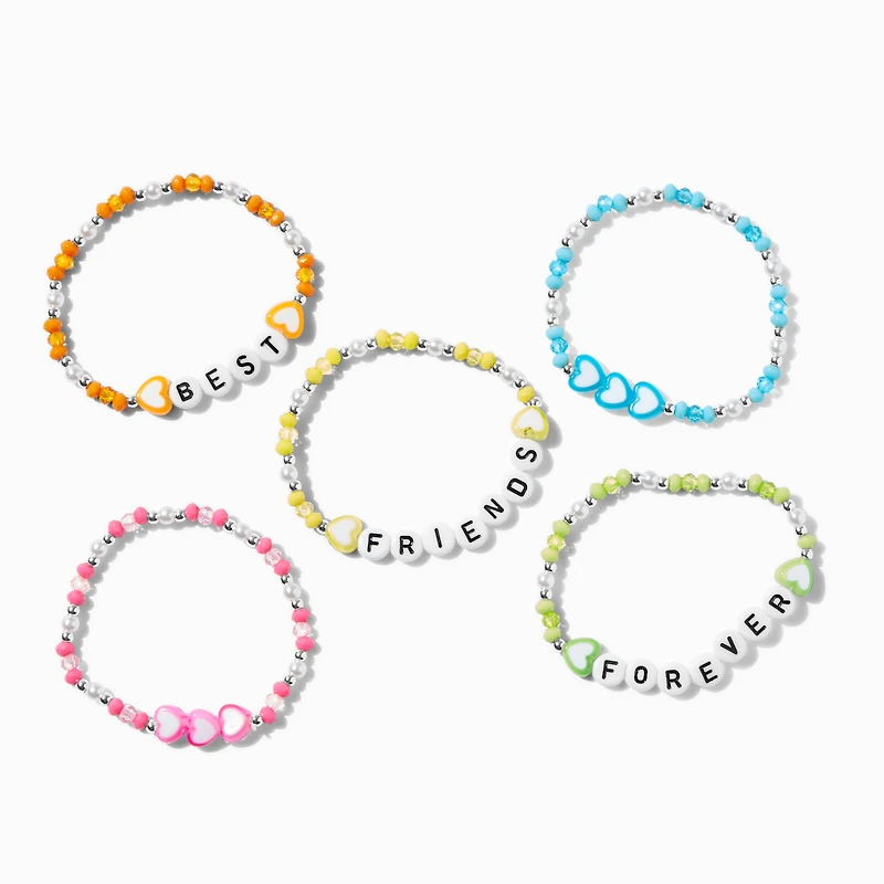 Best Friends Neon Heart Seed Bead Stretch Bracelets - 5 Pack